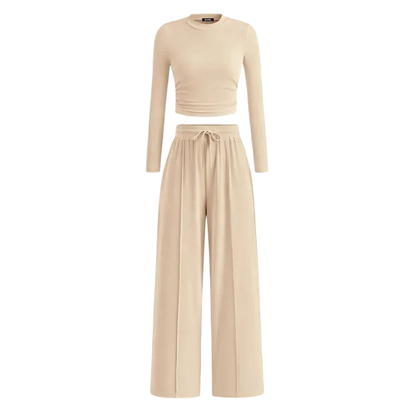 Women's Fall 2-Piece Set – Top & Wide-Leg Pants