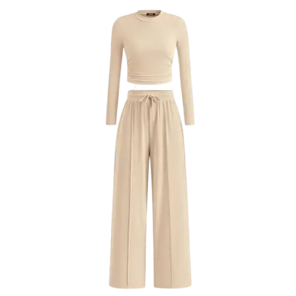 Women's Fall 2-Piece Set – Top & Wide-Leg Pants