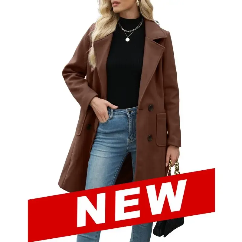 Women's Winter Wool Blend Camel Mid-Long Coat