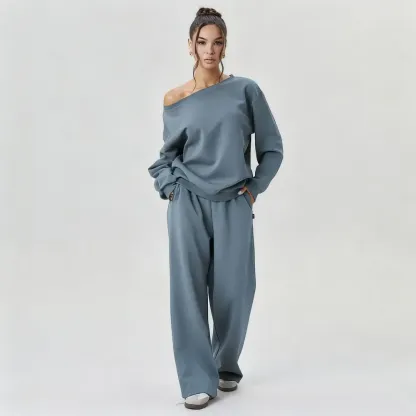 Sloping Shoulder Top & Wide Leg Pants Set