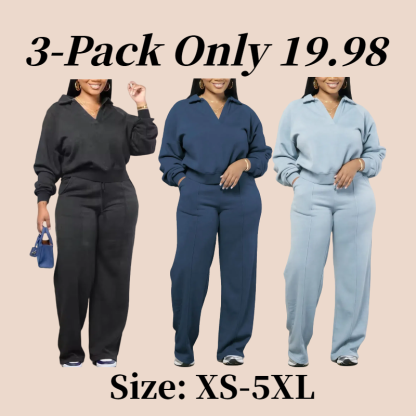 Women's Solid Long Sleeve Sweatshirt & Drawstring Waist Pants Set