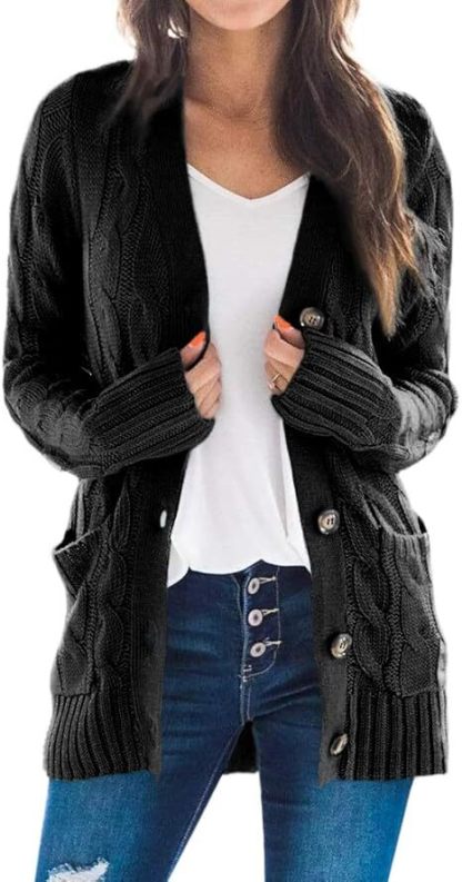 Women's Fall Casual Long Sleeve Button Down Open Front Cable Knit Cardigan