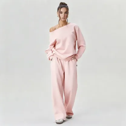 Sloping Shoulder Top & Wide Leg Pants Set