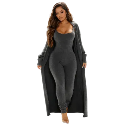 Cozy Knit Jumpsuit & Long Cardigan Set