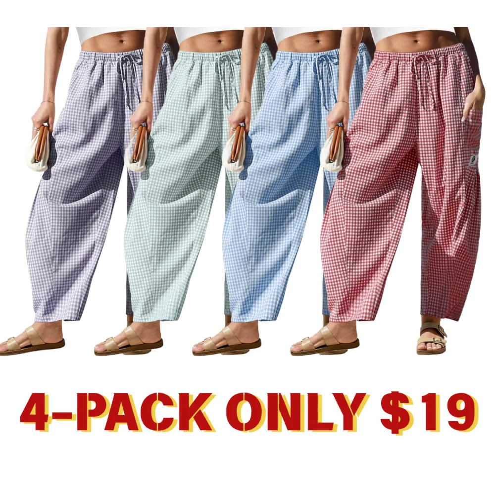 Womens Wide Leg Gingham Striped Plaid Pants