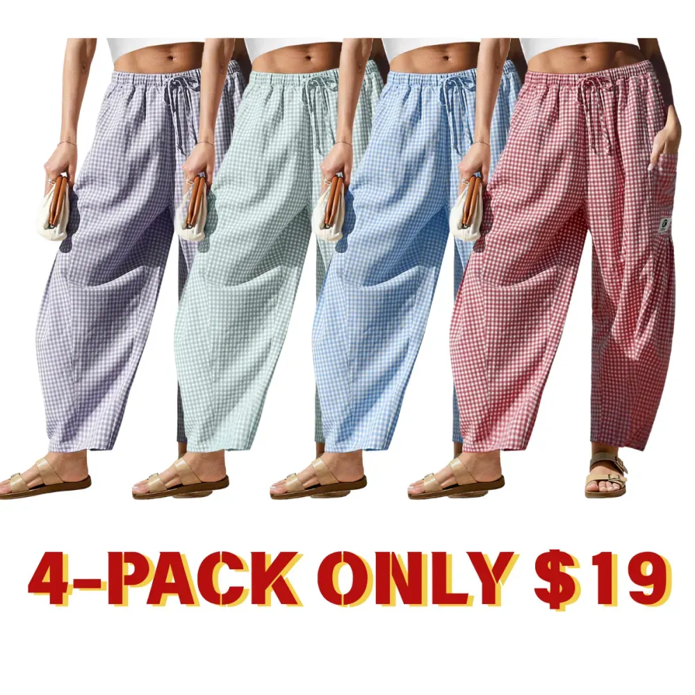 Womens Wide Leg Gingham Striped Plaid Pants