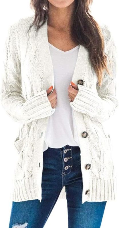 Women's Fall Casual Long Sleeve Button Down Open Front Cable Knit Cardigan