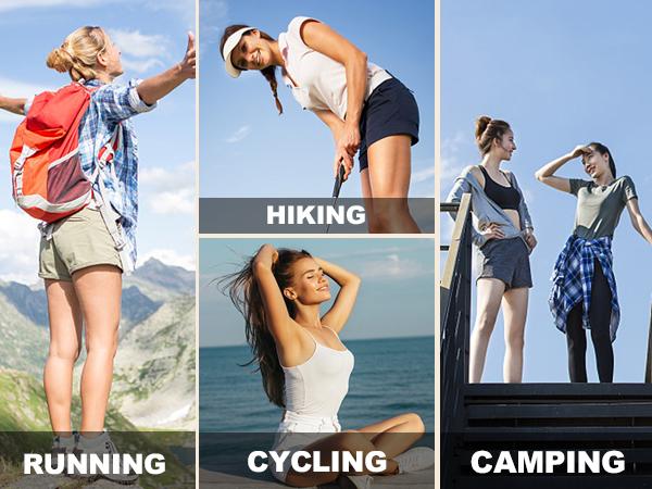 Women's lightweight quick drying outdoor shorts with multifunctional pockets and elastic waistband, suitable for hiking and camping