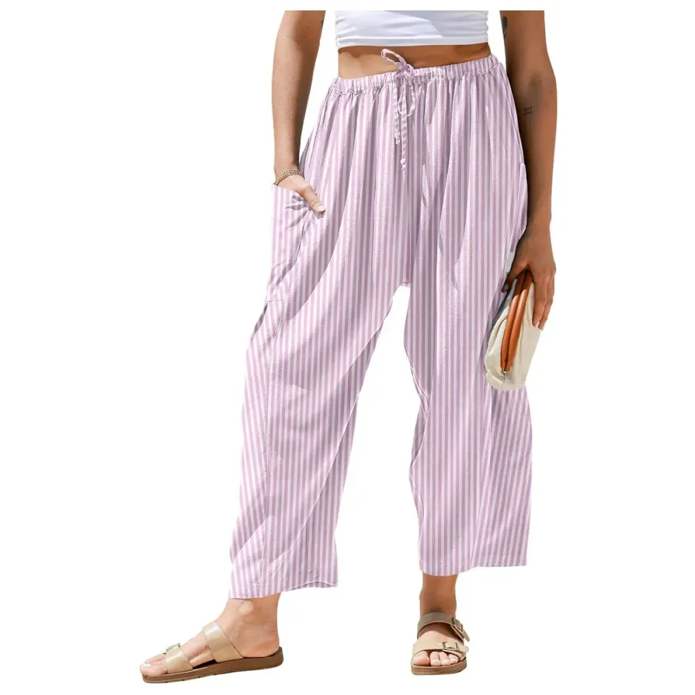 Womens Wide Leg Gingham Striped Plaid Pants