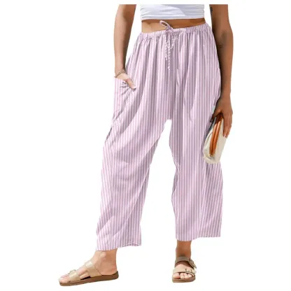 Womens Wide Leg Gingham Striped Plaid Pants