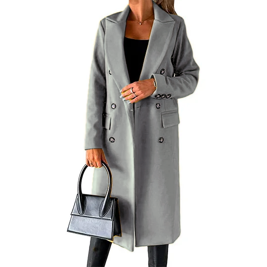 Womens Long Wool Coat Double Breasted Trench Coat Fall Winter Clothes