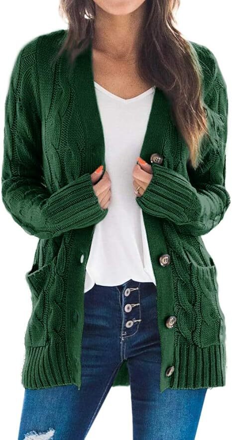 Women's Fall Casual Long Sleeve Button Down Open Front Cable Knit Cardigan