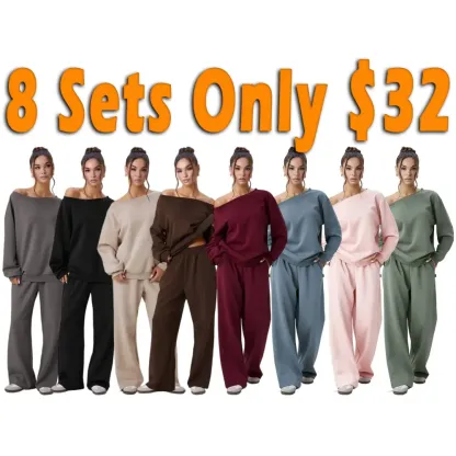 Sloping Shoulder Top & Wide Leg Pants Set