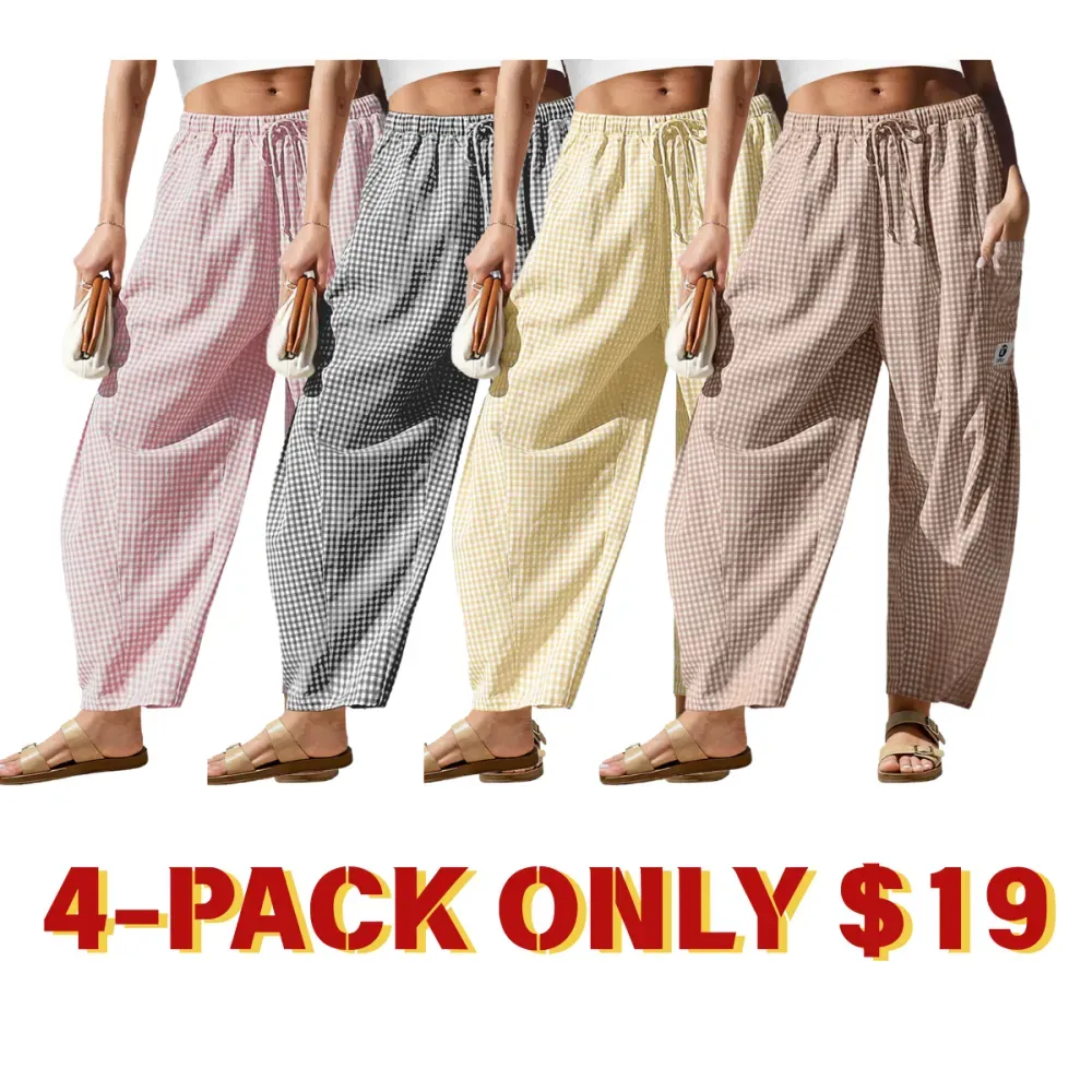 Womens Wide Leg Gingham Striped Plaid Pants