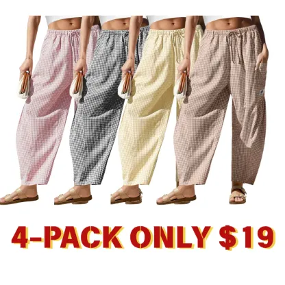 Womens Wide Leg Gingham Striped Plaid Pants