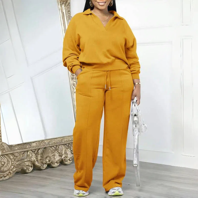 Women's Solid Long Sleeve Sweatshirt & Drawstring Waist Pants Set