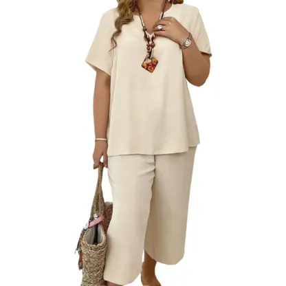 Women's Solid Short Sleeve Top & Loose Wide Leg Pants 2-Piece Set