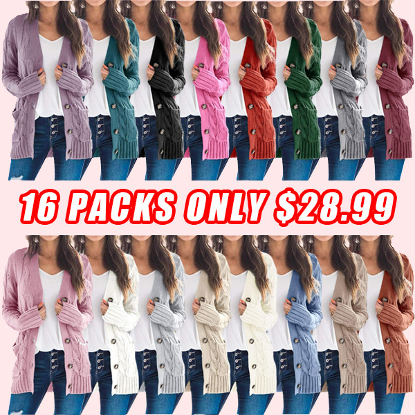 Women's Fall Casual Long Sleeve Button Down Open Front Cable Knit Cardigan