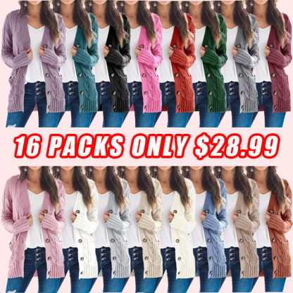 Women's Fall Casual Long Sleeve Button Down Open Front Cable Knit Cardigan