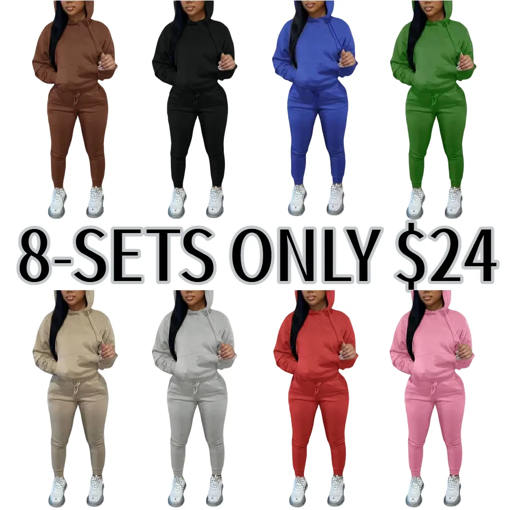 Casual Plain Drawstring Sweatshirt Outfit Set, Fitted Regular Length, Moderate Fabric, Fall & Winter Wear, Women's Clothing