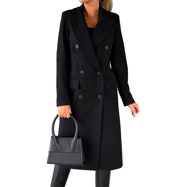 Womens Long Wool Coat Double Breasted Trench Coat Fall Winter Clothes