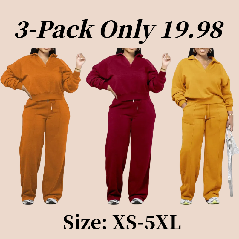 Women's Solid Long Sleeve Sweatshirt & Drawstring Waist Pants Set