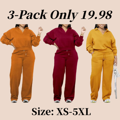 Women's Solid Long Sleeve Sweatshirt & Drawstring Waist Pants Set