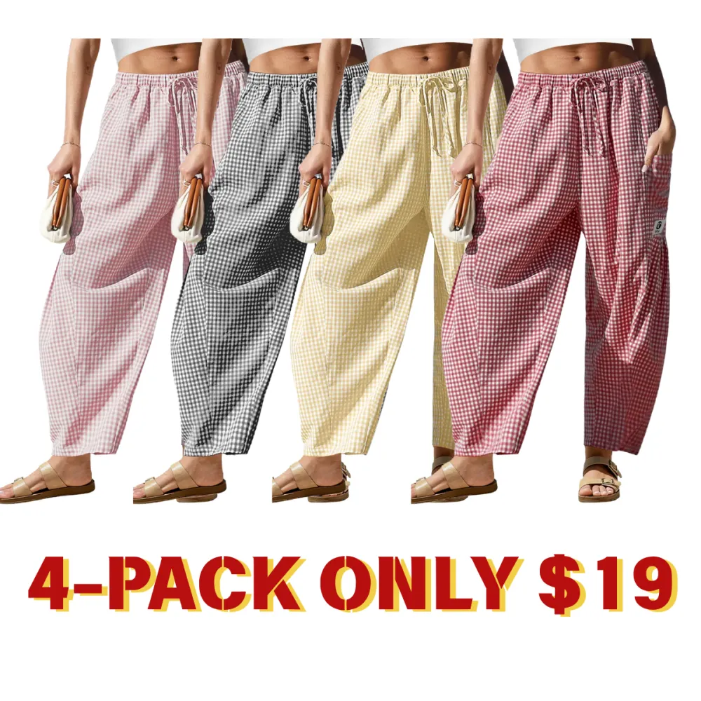 Womens Wide Leg Gingham Striped Plaid Pants