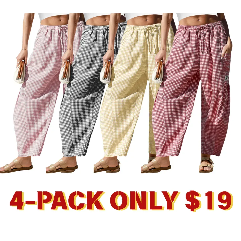 Womens Wide Leg Gingham Striped Plaid Pants