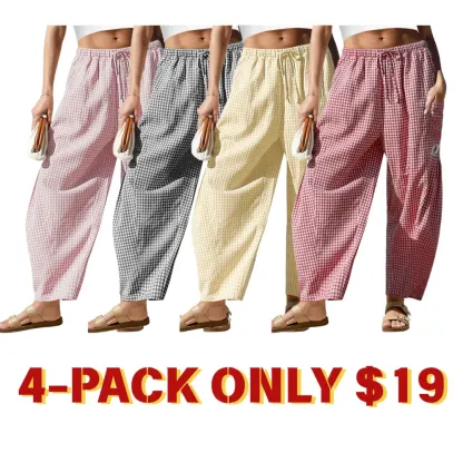 Womens Wide Leg Gingham Striped Plaid Pants