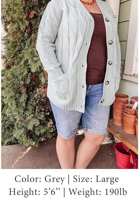 Women's Fall Casual Long Sleeve Button Down Open Front Cable Knit Cardigan