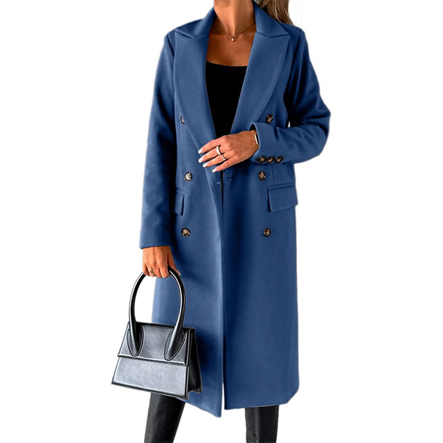 Womens Long Wool Coat Double Breasted Trench Coat Fall Winter Clothes