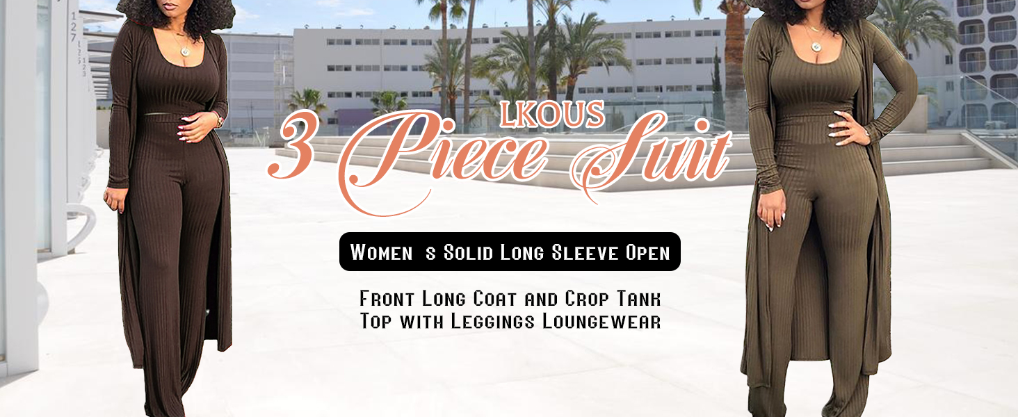3 Piece Suit for Women's Solid Long Sleeve