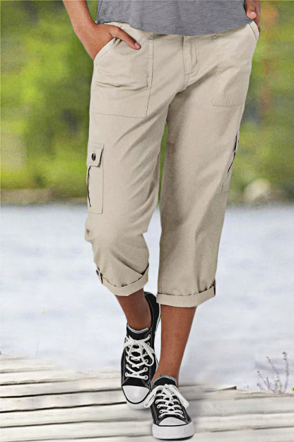 Roll Tab Hem Multi Pocket Capri Mid Waist Cargo Pants