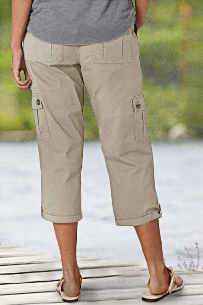 Roll Tab Hem Multi Pocket Capri Mid Waist Cargo Pants