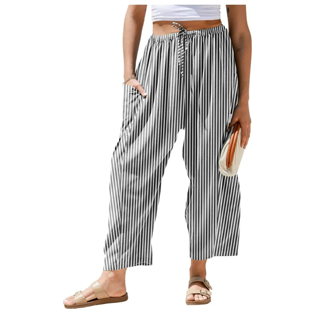 Womens Wide Leg Gingham Striped Plaid Pants