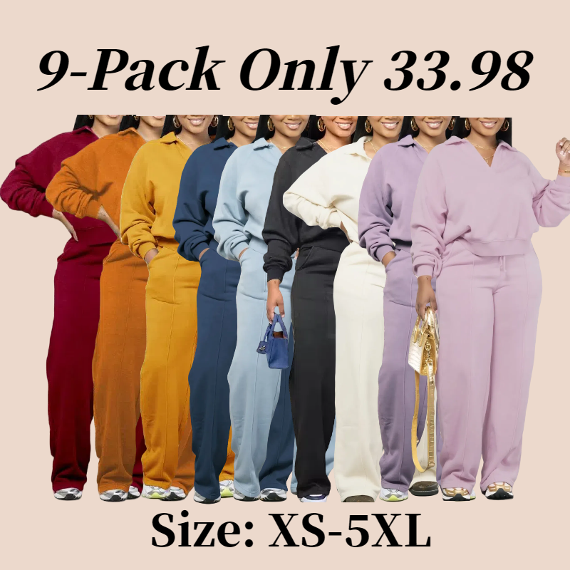 Women's Solid Long Sleeve Sweatshirt & Drawstring Waist Pants Set