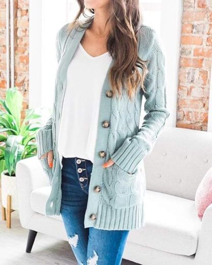 Women's Fall Casual Long Sleeve Button Down Open Front Cable Knit Cardigan