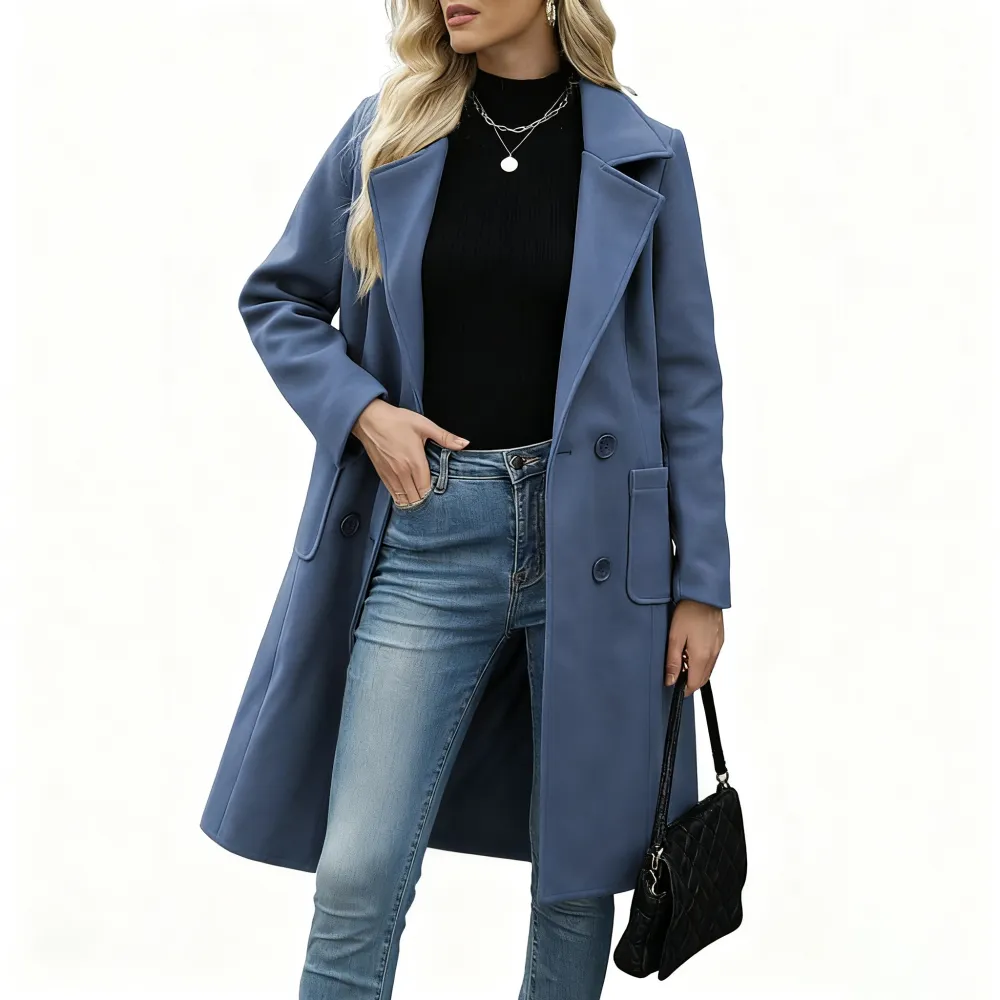 Women's Winter Wool Blend Camel Mid-Long Coat