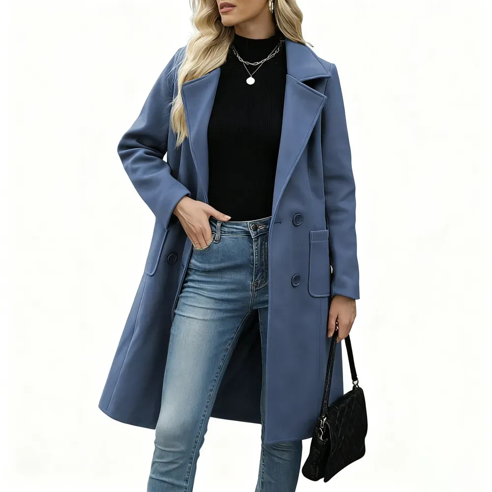 Women's Winter Wool Blend Camel Mid-Long Coat