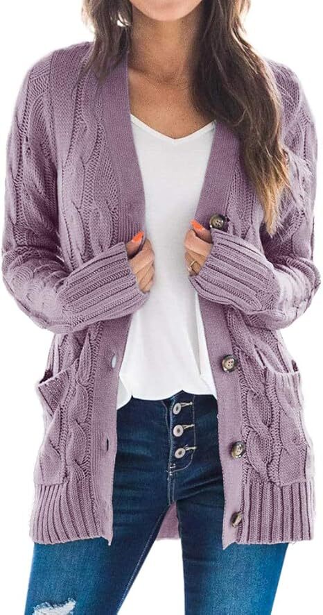 Women's Fall Casual Long Sleeve Button Down Open Front Cable Knit Cardigan