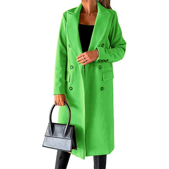 Womens Long Wool Coat Double Breasted Trench Coat Fall Winter Clothes