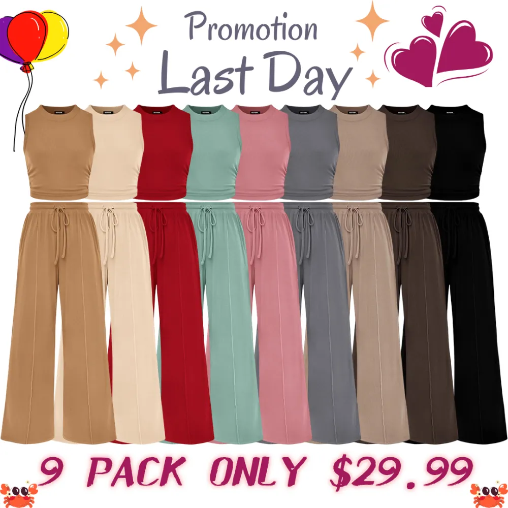 🔥Ribbed Crew-Neck Sleeveless Cropped Top and Wide-Leg Pants Casual Set