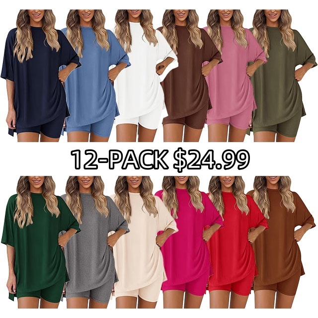 🔥Women's Two Piece Lounge Set 2025 Summer Casual Oversized Shirts Biker Shorts Matching Airport Travel Outfit