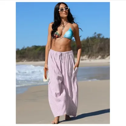 Womens Wide Leg Gingham Striped Plaid Pants