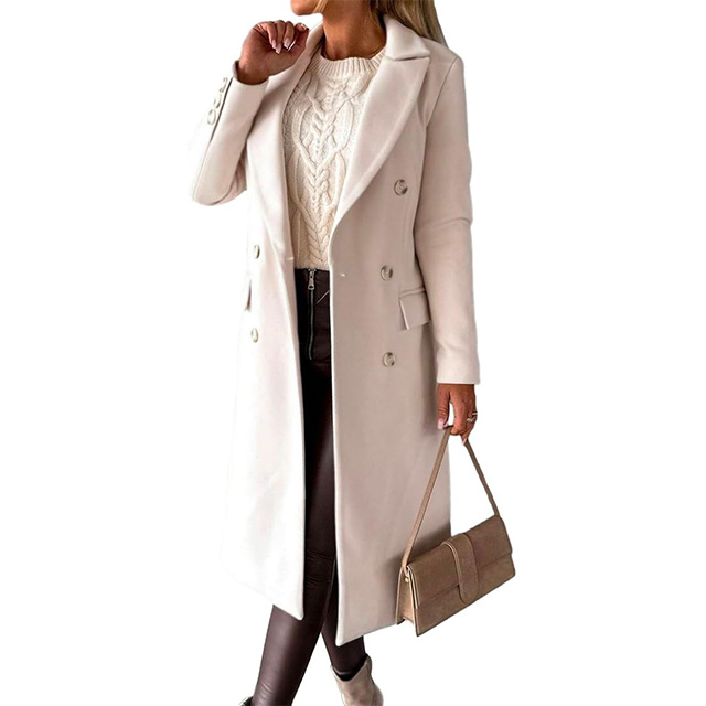 Womens Long Wool Coat Double Breasted Trench Coat Fall Winter Clothes