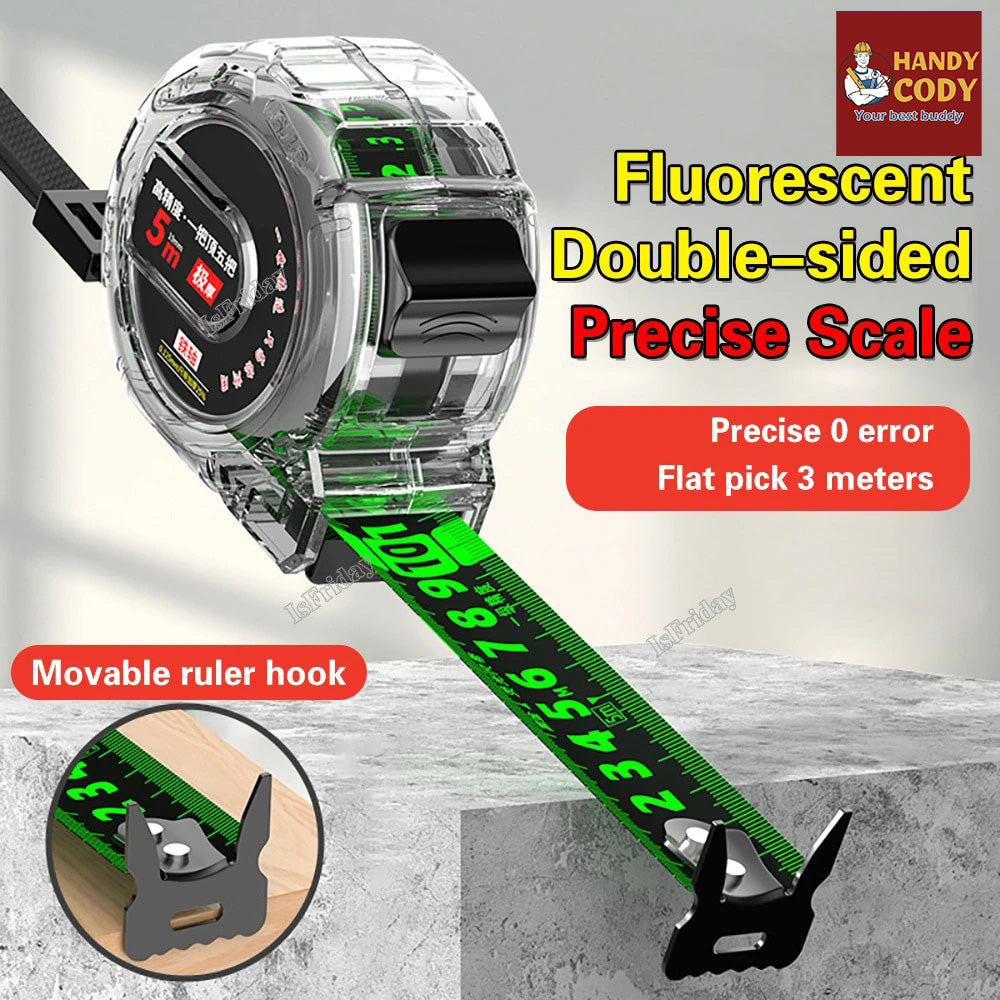 Fluorescence Tape Measure 5/7.5/10m Thickened Transparent Woodwork Ruler High Carbon Steel Meter Gauge Distance Measuring Tape