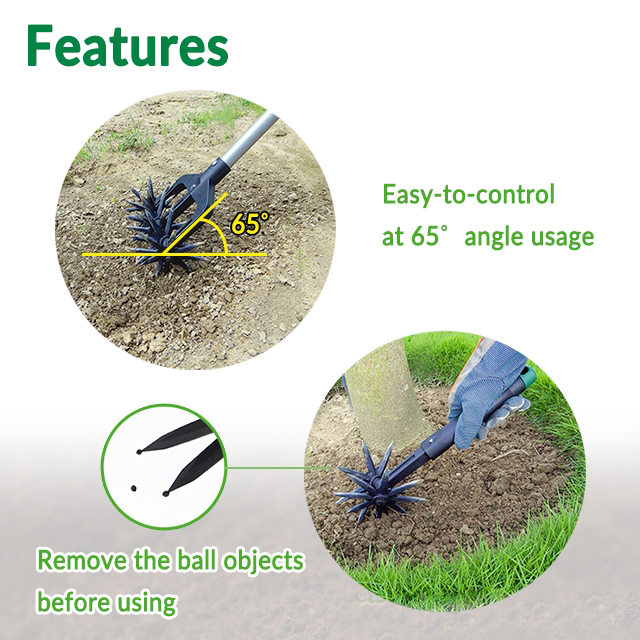 Premium Rotary Hand Cultivator Tool Manual Lawn Scarifier For Garden