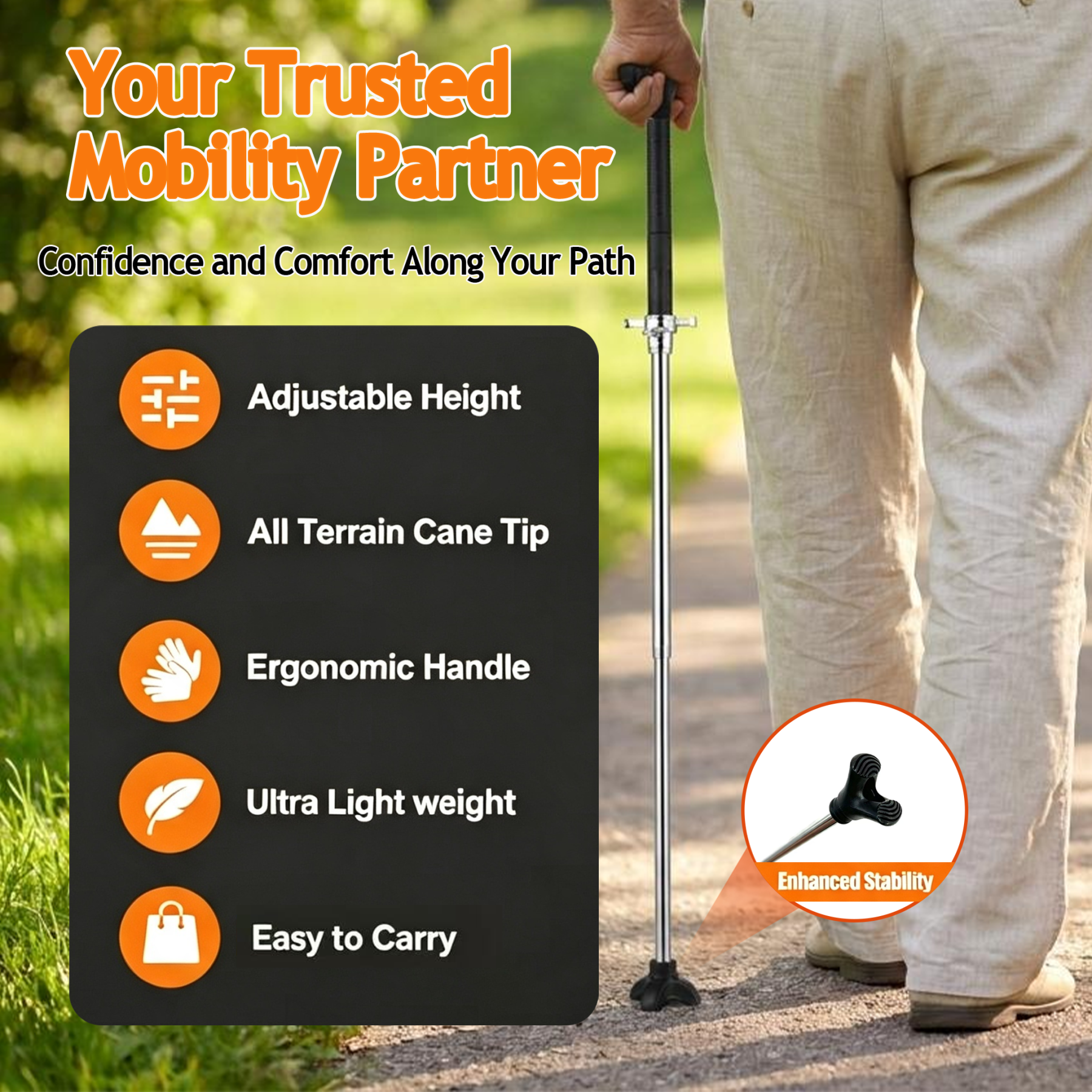 Multi-Function Detachable Support Cane