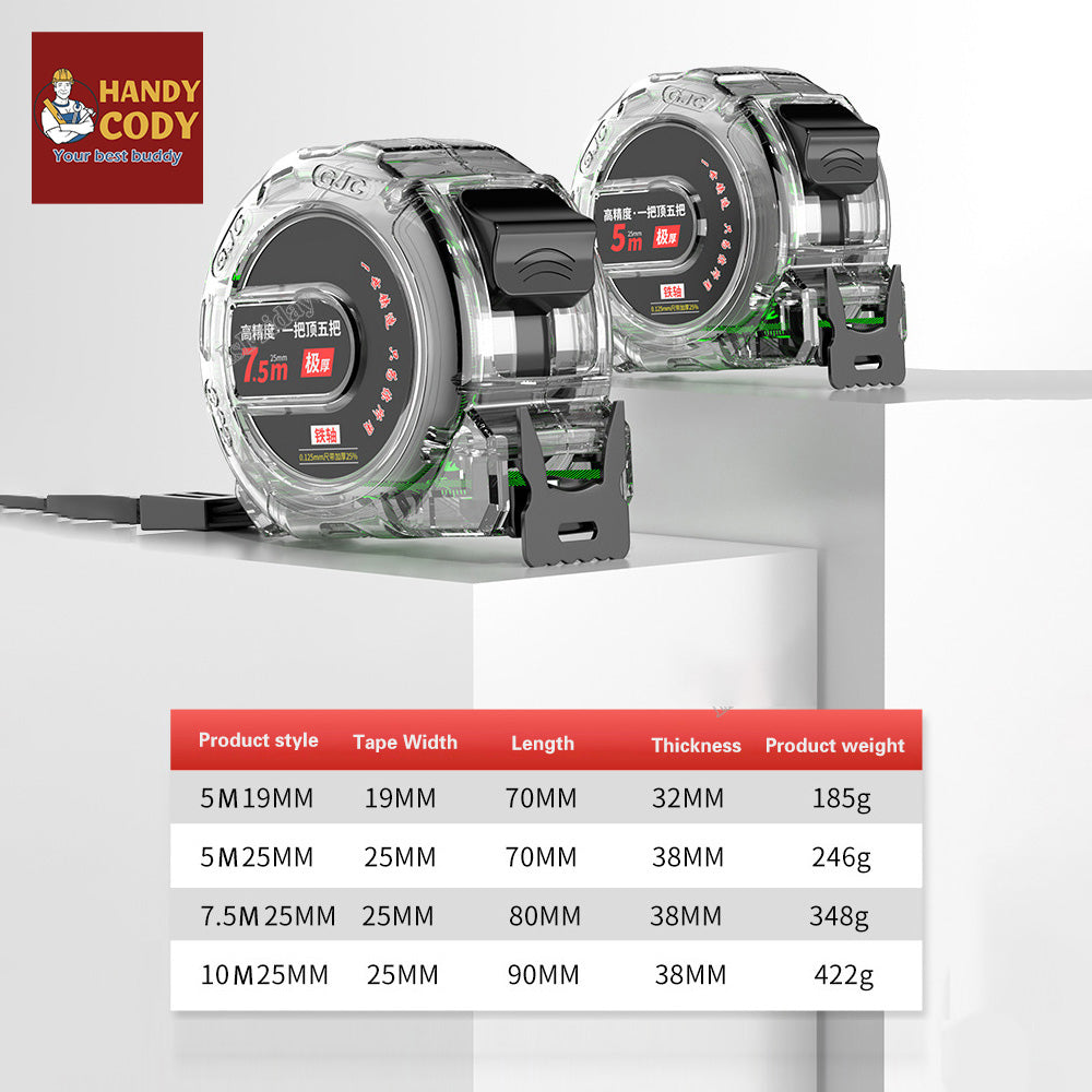 Fluorescence Tape Measure 5/7.5/10m Thickened Transparent Woodwork Ruler High Carbon Steel Meter Gauge Distance Measuring Tape